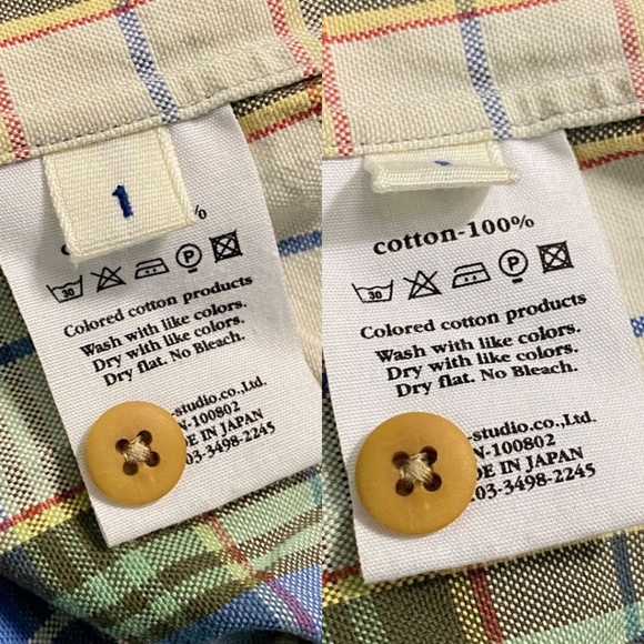 45RPM Blue Yellow Cotton Plaid Button Up Shirt size 1 - Picture 9 of 11